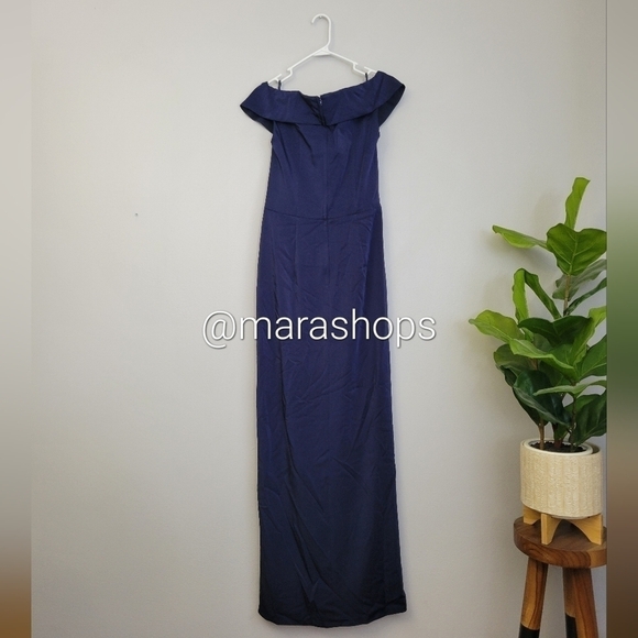 La Femme Surplice Off the Shoulder Column Gown - Picture 4 of 5